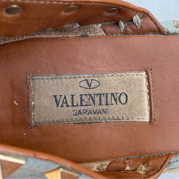 Valentino Rockstud textured leather ankle-wrap espadrille flat sandal IT 39 US 9 - Picture 11 of 16